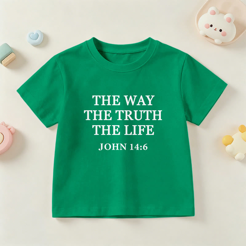 Christianartworkshop T-shirt à manches courtes pour enfants « Le Chemin, la Vérité, la Vie » (Jean 14:6) avec texte à empattements classiques - Vert - US/UK/AU 14, EU170 - image 24
