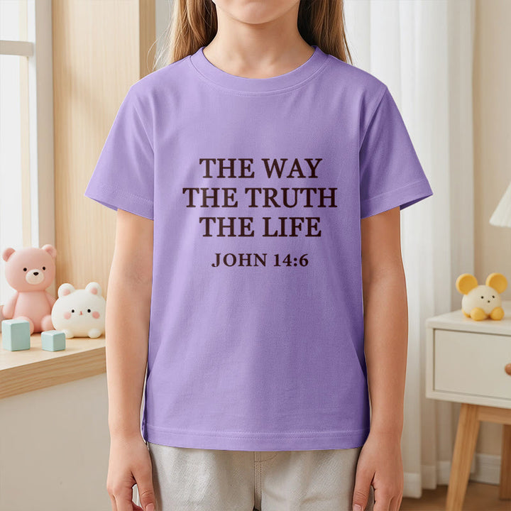 Christianartworkshop T-shirt à manches courtes pour enfants « Le Chemin, la Vérité, la Vie » (Jean 14:6) avec texte à empattements classiques - image 17