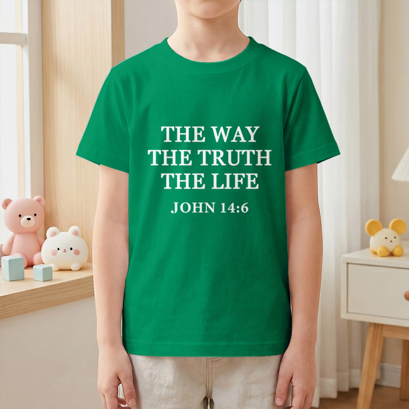 Christianartworkshop T-shirt à manches courtes pour enfants « Le Chemin, la Vérité, la Vie » (Jean 14:6) avec texte à empattements classiques - image 25