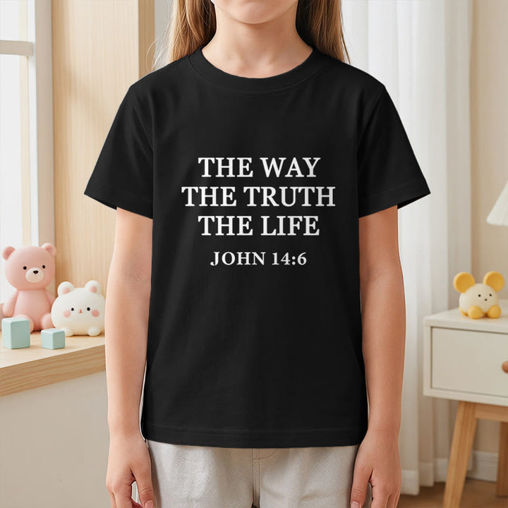 Christianartworkshop T-shirt à manches courtes pour enfants « Le Chemin, la Vérité, la Vie » (Jean 14:6) avec texte à empattements classiques - image 11