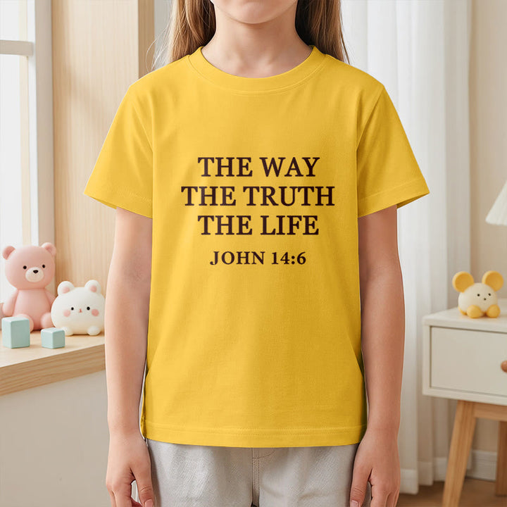 Christianartworkshop T-shirt à manches courtes pour enfants « Le Chemin, la Vérité, la Vie » (Jean 14:6) avec texte à empattements classiques - image 8