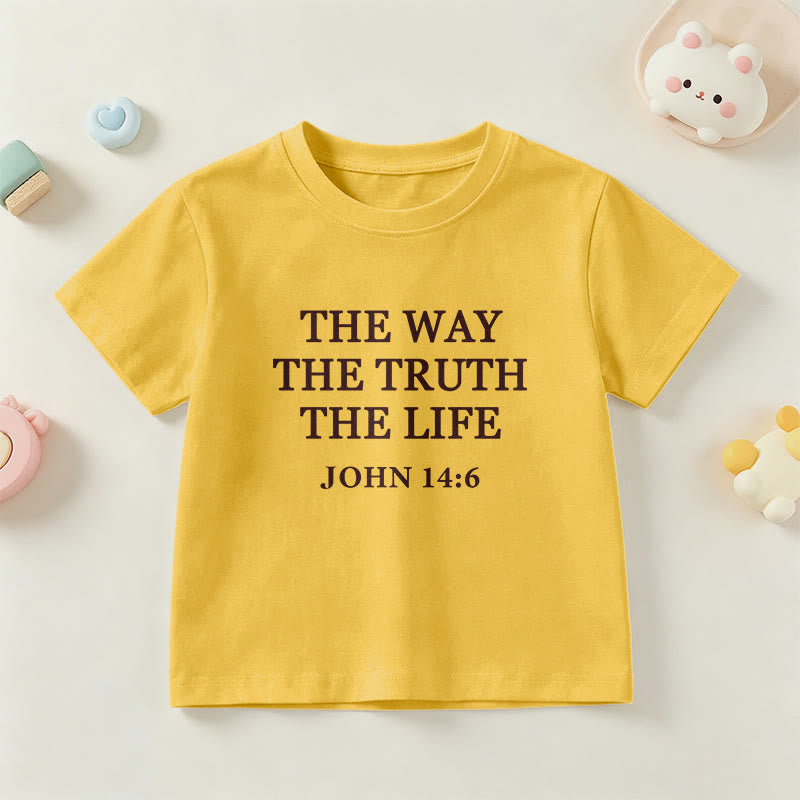Christianartworkshop T-shirt à manches courtes pour enfants « Le Chemin, la Vérité, la Vie » (Jean 14:6) avec texte à empattements classiques - Jaune - US/UK/AU 14, EU170 - image 6