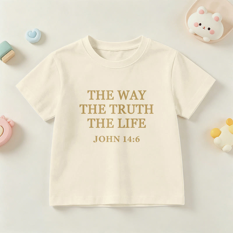 Christianartworkshop T-shirt à manches courtes pour enfants « Le Chemin, la Vérité, la Vie » (Jean 14:6) avec texte à empattements classiques - Beige - US/UK/AU 14, EU170 - image 12