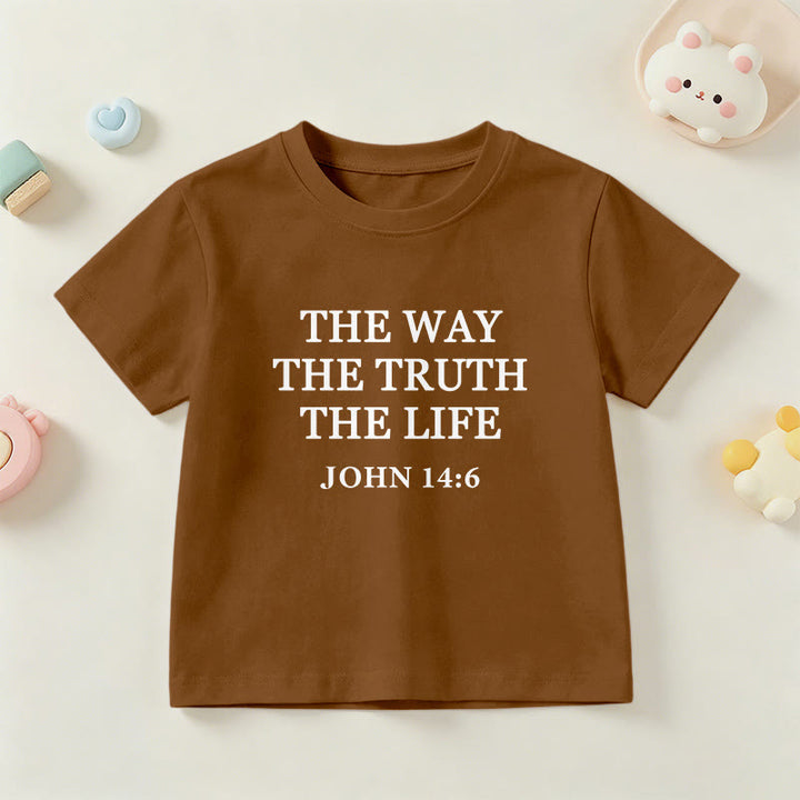 Christianartworkshop T-shirt à manches courtes pour enfants « Le Chemin, la Vérité, la Vie » (Jean 14:6) avec texte à empattements classiques - Brun - US/UK/AU 14, EU170 - image 3