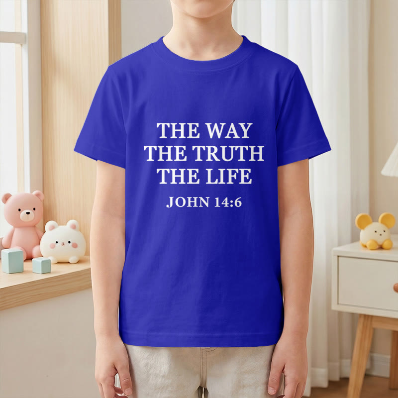 Christianartworkshop T-shirt à manches courtes pour enfants « Le Chemin, la Vérité, la Vie » (Jean 14:6) avec texte à empattements classiques - image 28