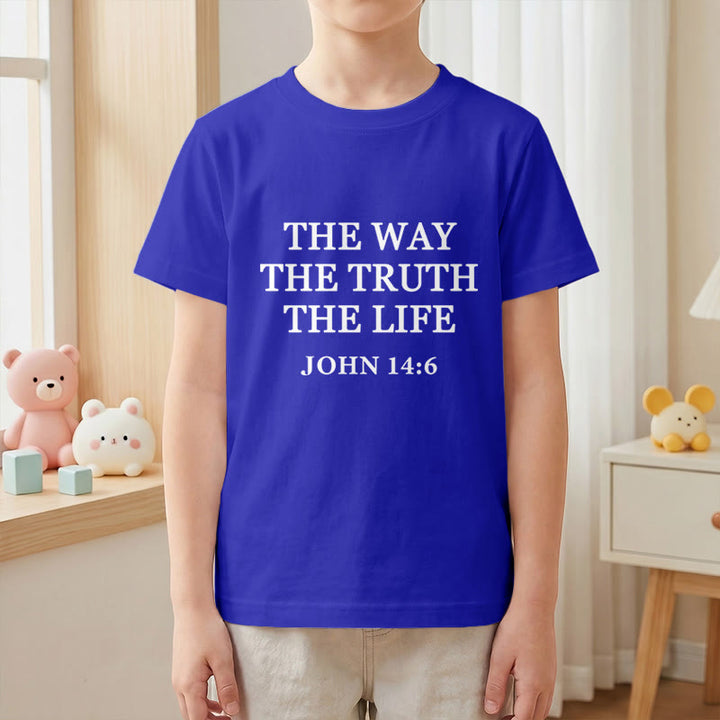Christianartworkshop T-shirt à manches courtes pour enfants « Le Chemin, la Vérité, la Vie » (Jean 14:6) avec texte à empattements classiques - image 28