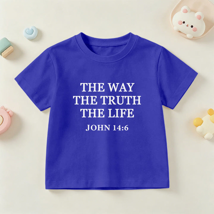 Christianartworkshop T-shirt à manches courtes pour enfants « Le Chemin, la Vérité, la Vie » (Jean 14:6) avec texte à empattements classiques - Bleu - US/UK/AU 14, EU170 - image 27