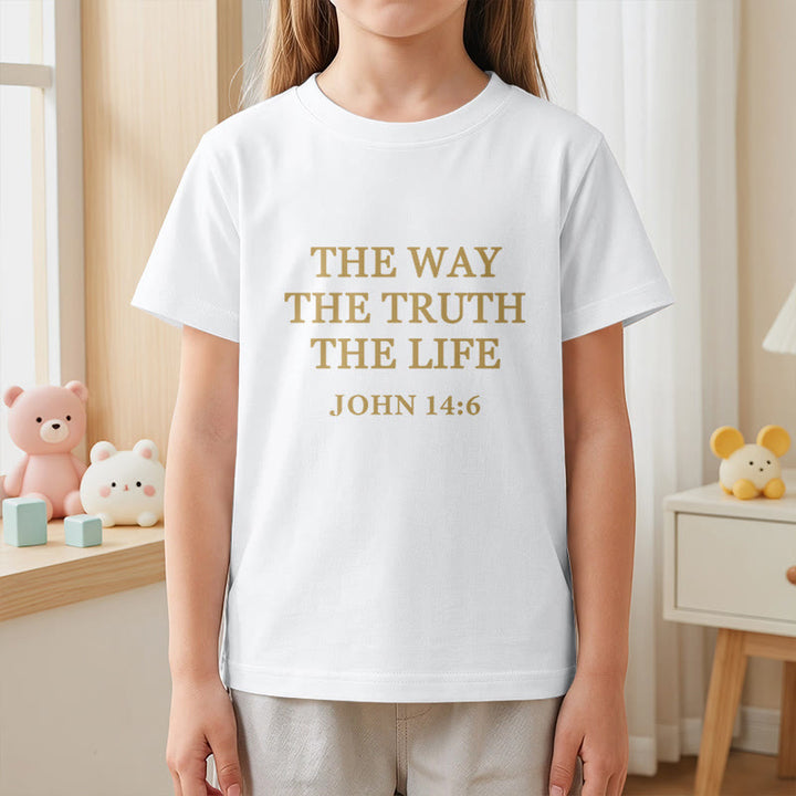 Christianartworkshop T-shirt à manches courtes pour enfants « Le Chemin, la Vérité, la Vie » (Jean 14:6) avec texte à empattements classiques - image 2