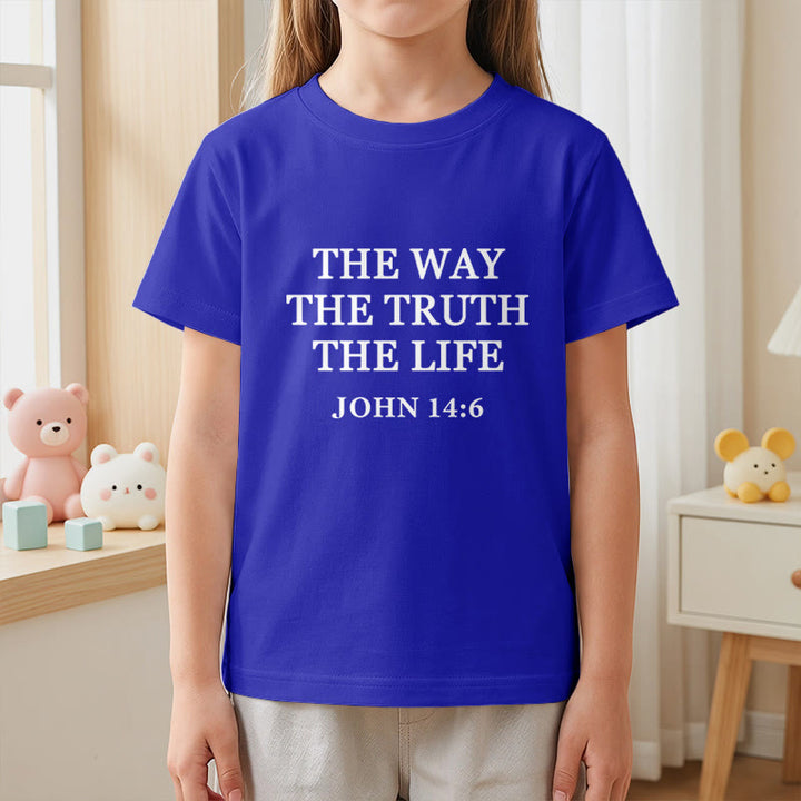 Christianartworkshop T-shirt à manches courtes pour enfants « Le Chemin, la Vérité, la Vie » (Jean 14:6) avec texte à empattements classiques - image 29