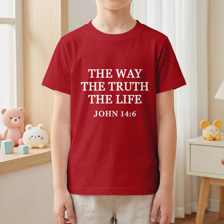 Christianartworkshop T-shirt à manches courtes pour enfants « Le Chemin, la Vérité, la Vie » (Jean 14:6) avec texte à empattements classiques - image 19