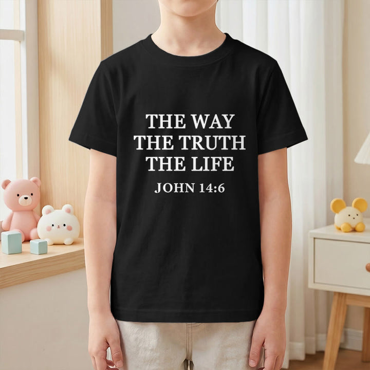 Christianartworkshop T-shirt à manches courtes pour enfants « Le Chemin, la Vérité, la Vie » (Jean 14:6) avec texte à empattements classiques - image 10