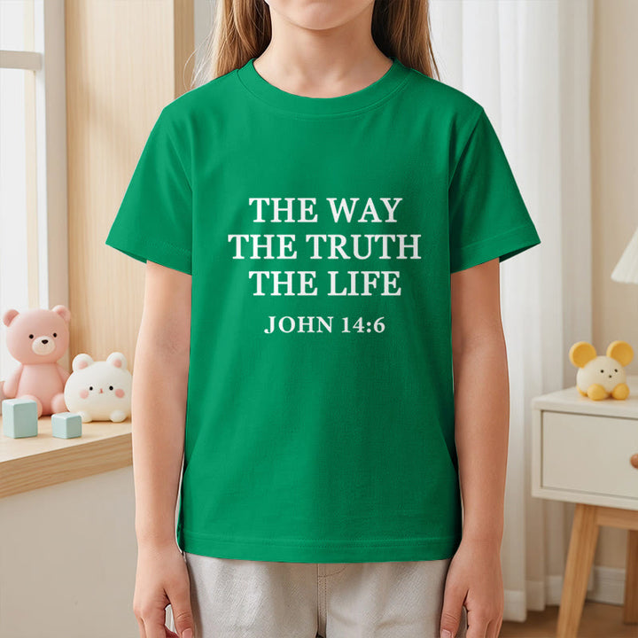 Christianartworkshop T-shirt à manches courtes pour enfants « Le Chemin, la Vérité, la Vie » (Jean 14:6) avec texte à empattements classiques - image 26