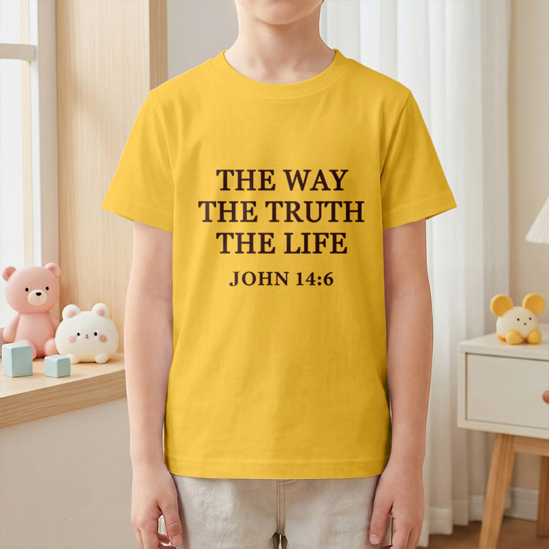 Christianartworkshop T-shirt à manches courtes pour enfants « Le Chemin, la Vérité, la Vie » (Jean 14:6) avec texte à empattements classiques - image 7