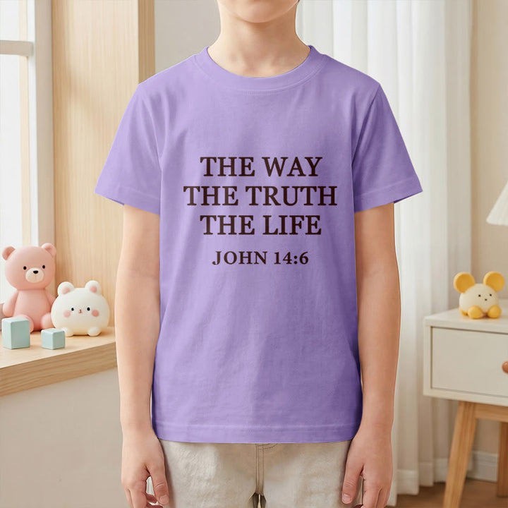 Christianartworkshop T-shirt à manches courtes pour enfants « Le Chemin, la Vérité, la Vie » (Jean 14:6) avec texte à empattements classiques - image 16