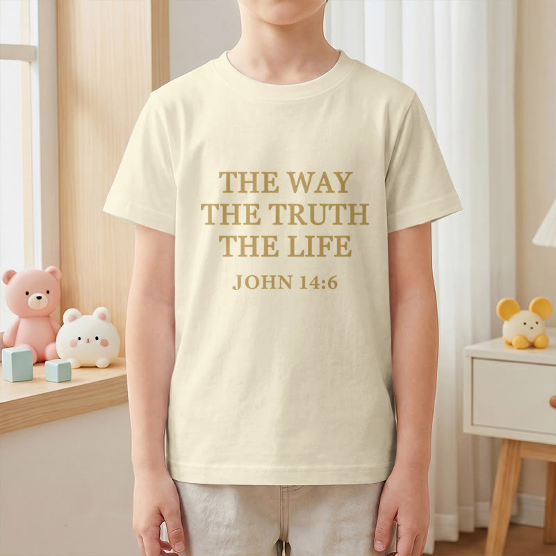 Christianartworkshop T-shirt à manches courtes pour enfants « Le Chemin, la Vérité, la Vie » (Jean 14:6) avec texte à empattements classiques - image 13