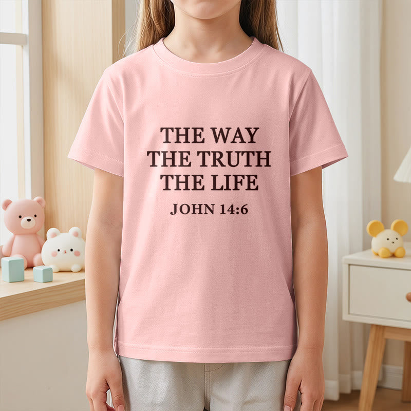 Christianartworkshop T-shirt à manches courtes pour enfants « Le Chemin, la Vérité, la Vie » (Jean 14:6) avec texte à empattements classiques - image 23
