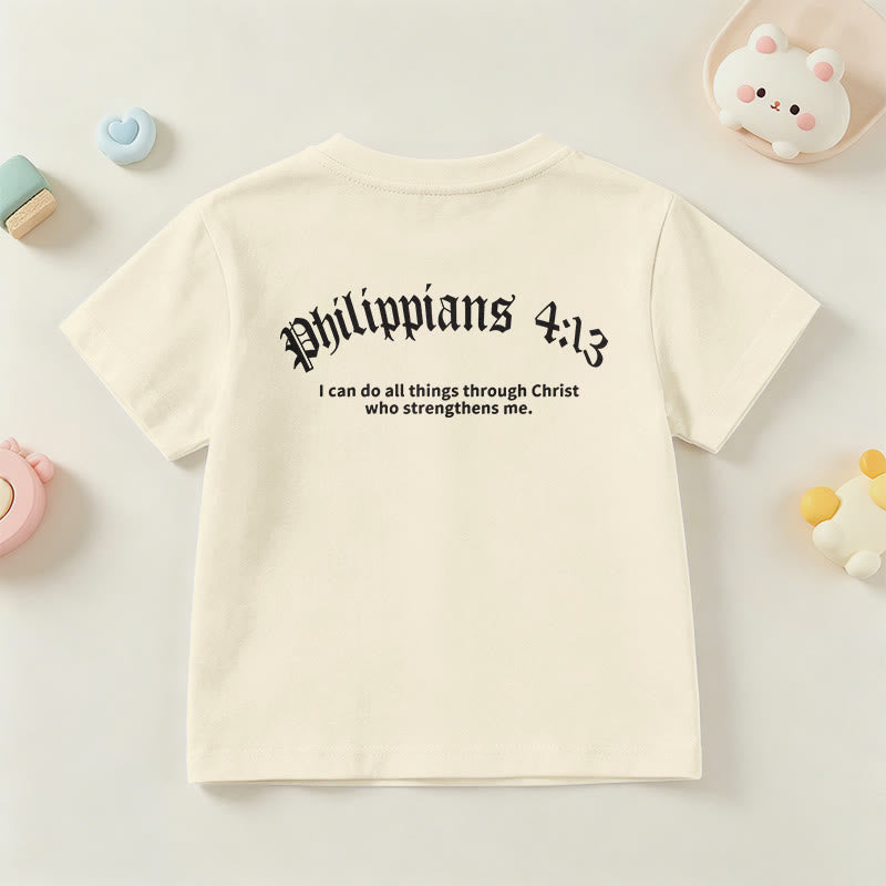Christianartworkshop Philippiens 4:13 T-shirt enfant à manches courtes avec croix sur le devant et au dos, police gothique - image 6