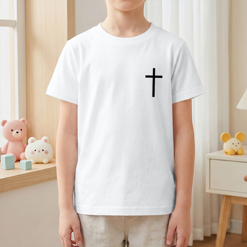 Christianartworkshop Philippiens 4:13 T-shirt enfant à manches courtes avec croix sur le devant et au dos, police gothique - image 13