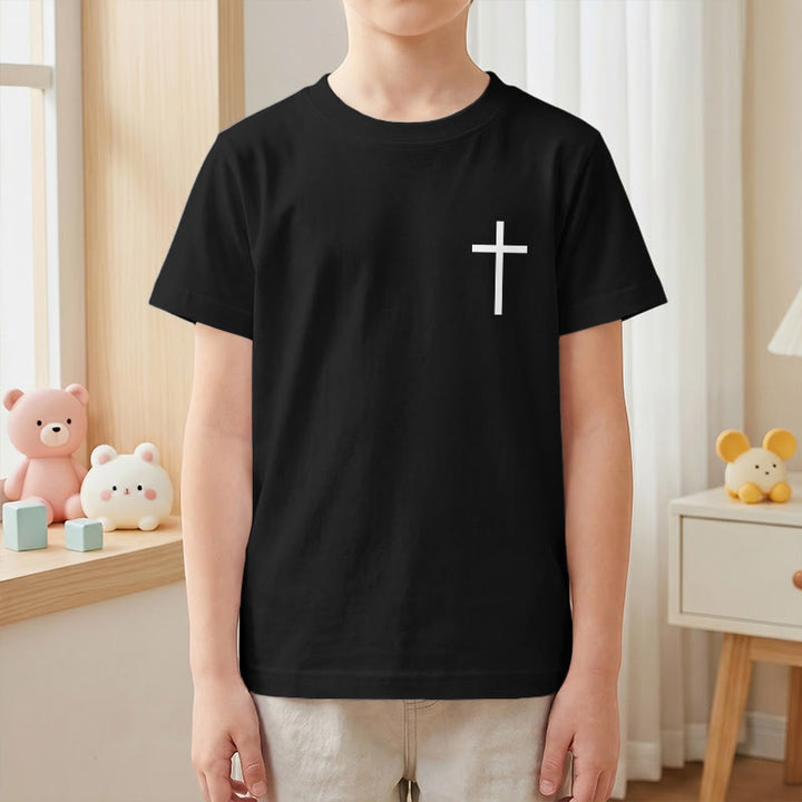 Christianartworkshop Philippiens 4:13 T-shirt enfant à manches courtes avec croix sur le devant et au dos, police gothique - image 40