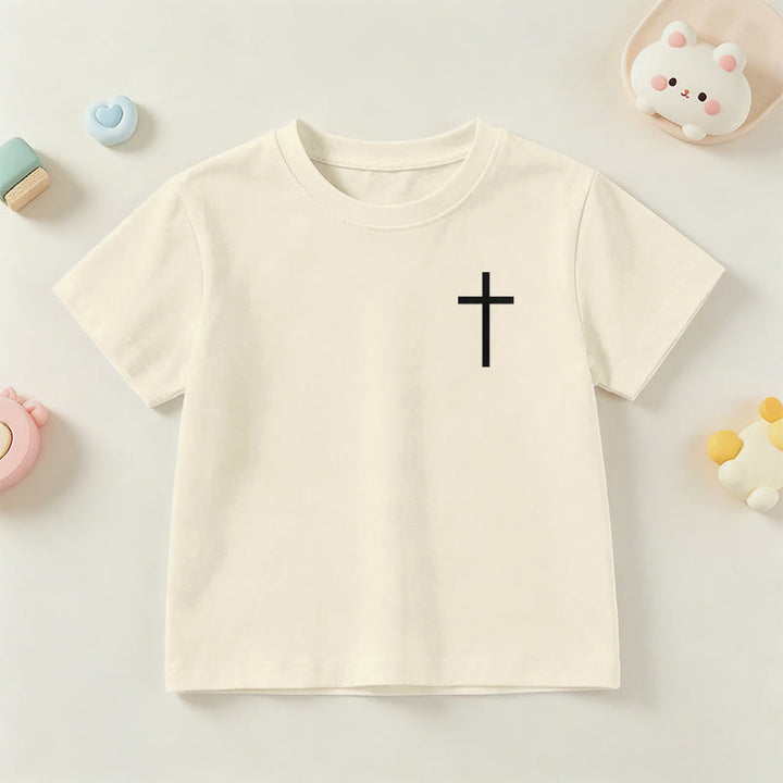 Christianartworkshop Philippiens 4:13 T-shirt enfant à manches courtes avec croix sur le devant et au dos, police gothique - image 3