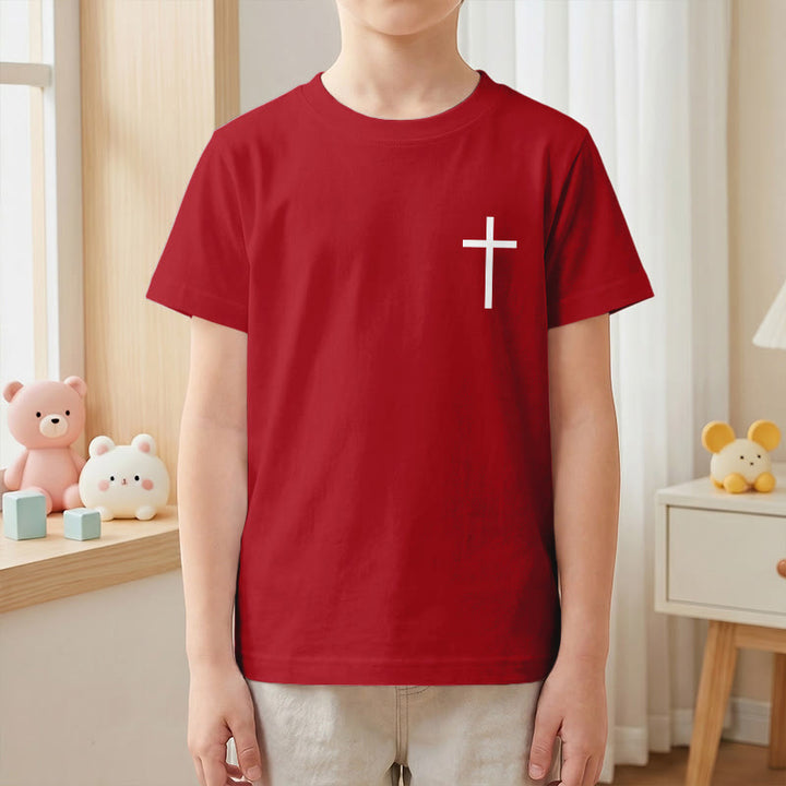 Christianartworkshop Philippiens 4:13 T-shirt enfant à manches courtes avec croix sur le devant et au dos, police gothique - image 58