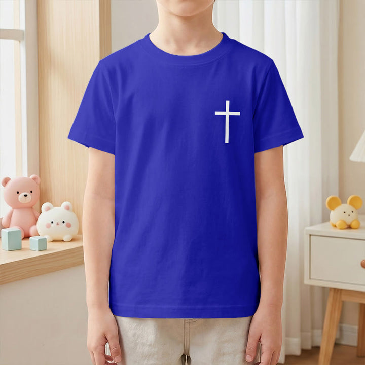 Christianartworkshop Philippiens 4:13 T-shirt enfant à manches courtes avec croix sur le devant et au dos, police gothique - image 85