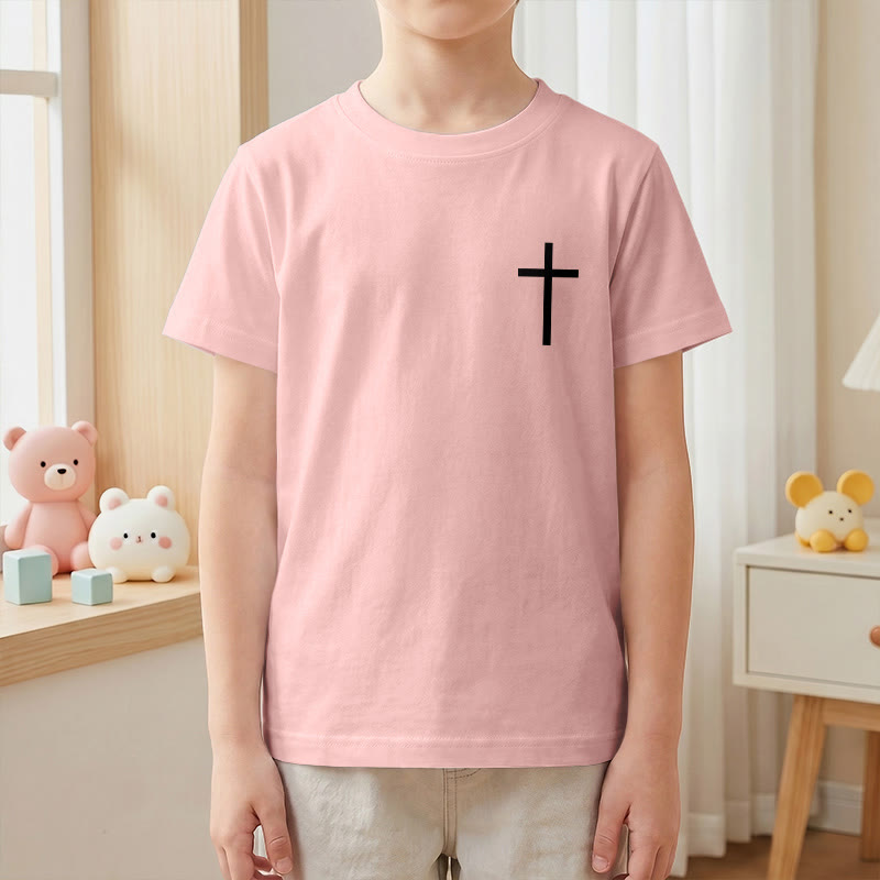 Christianartworkshop Philippiens 4:13 T-shirt enfant à manches courtes avec croix sur le devant et au dos, police gothique - image 67