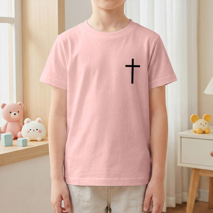 Christianartworkshop Philippiens 4:13 T-shirt enfant à manches courtes avec croix sur le devant et au dos, police gothique - image 67