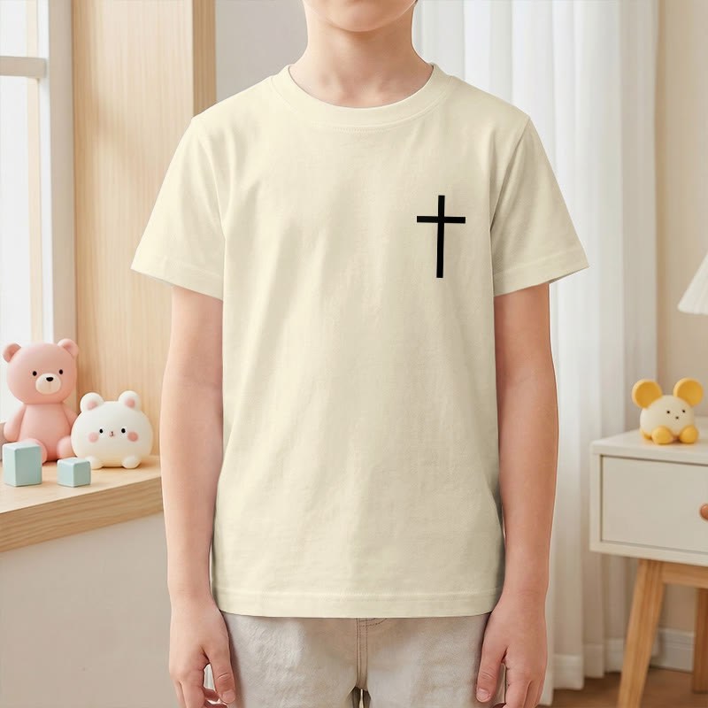 Christianartworkshop Philippiens 4:13 T-shirt enfant à manches courtes avec croix sur le devant et au dos, police gothique - image 4