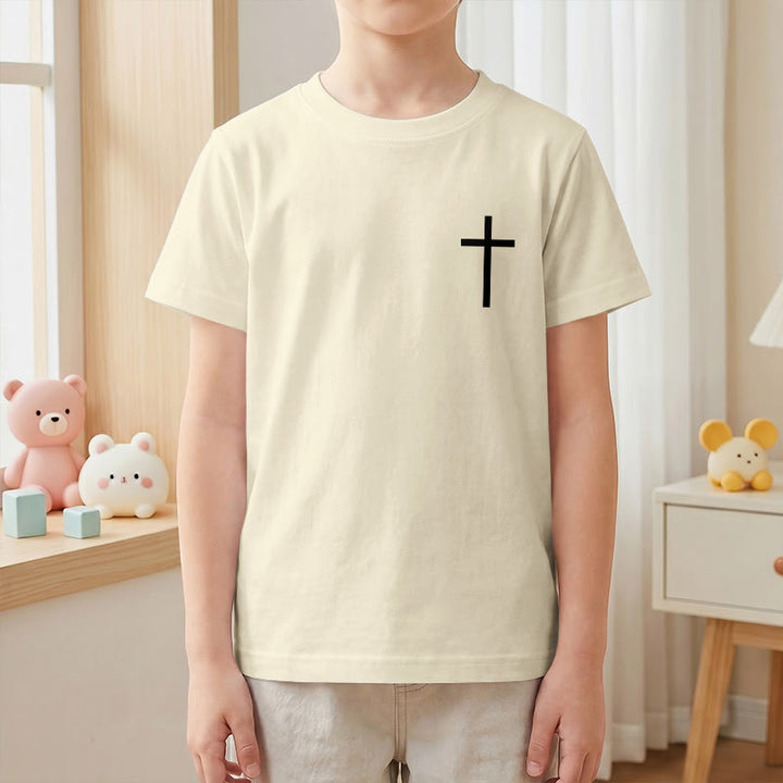Christianartworkshop Philippiens 4:13 T-shirt enfant à manches courtes avec croix sur le devant et au dos, police gothique - image 4