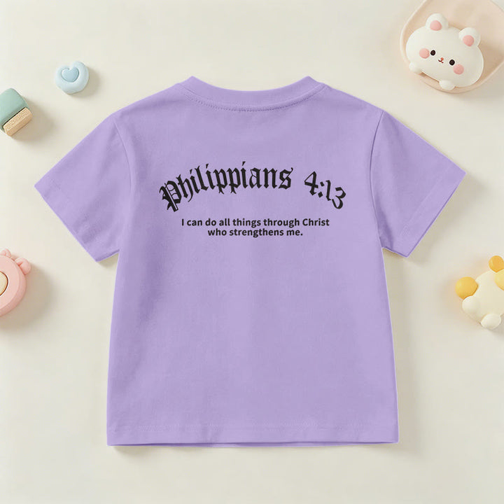 Christianartworkshop Philippiens 4:13 T-shirt enfant à manches courtes avec croix sur le devant et au dos, police gothique - image 51
