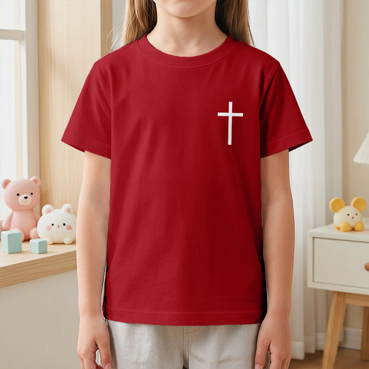 Christianartworkshop Philippiens 4:13 T-shirt enfant à manches courtes avec croix sur le devant et au dos, police gothique - image 59