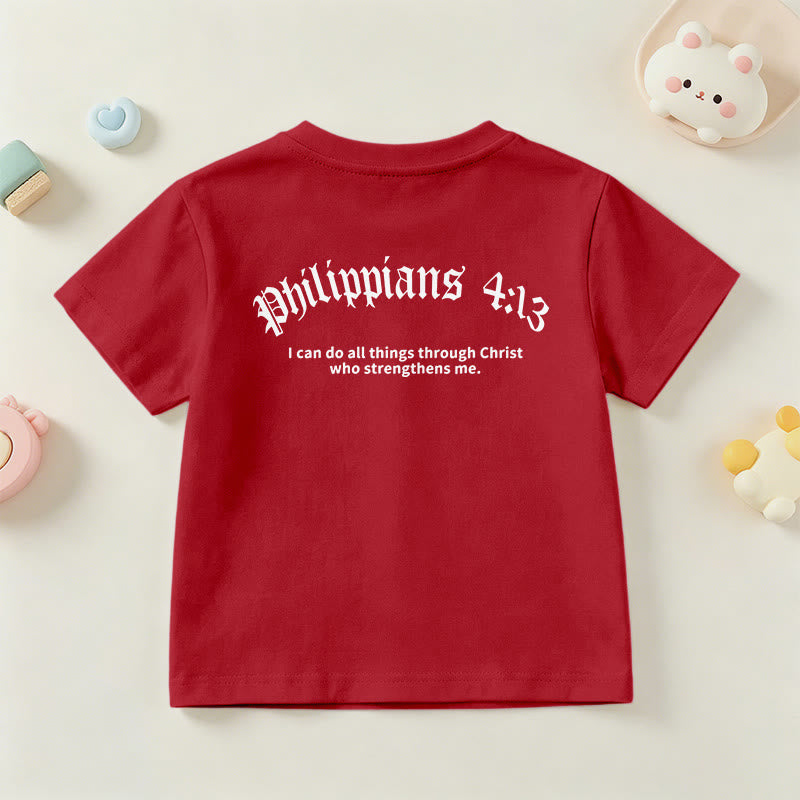 Christianartworkshop Philippiens 4:13 T-shirt enfant à manches courtes avec croix sur le devant et au dos, police gothique - image 60