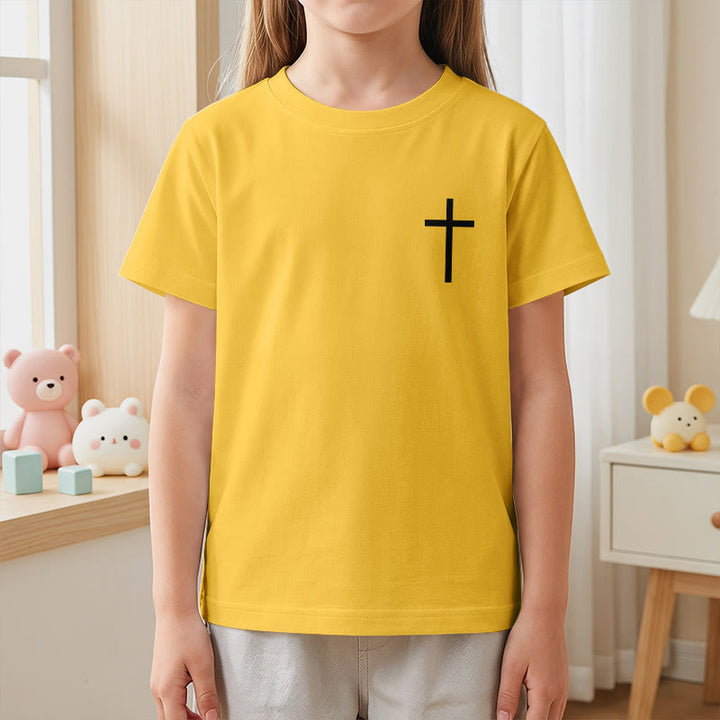 Christianartworkshop Philippiens 4:13 T-shirt enfant à manches courtes avec croix sur le devant et au dos, police gothique - image 32