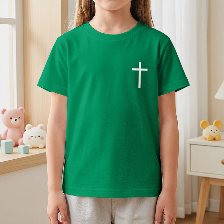 Christianartworkshop Philippiens 4:13 T-shirt enfant à manches courtes avec croix sur le devant et au dos, police gothique - image 77