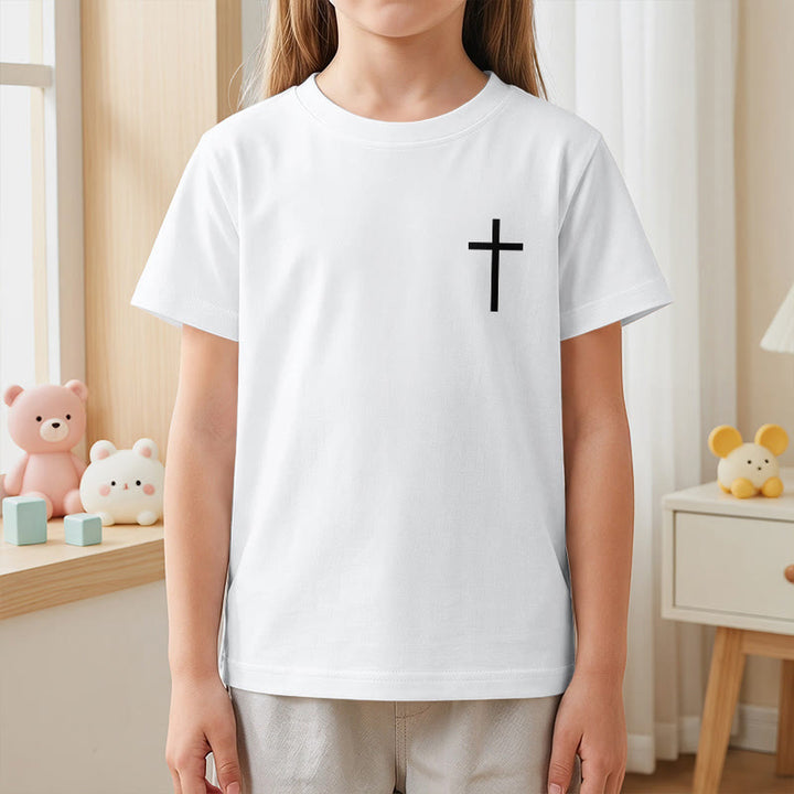 Christianartworkshop Philippiens 4:13 T-shirt enfant à manches courtes avec croix sur le devant et au dos, police gothique - image 14