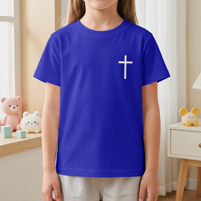 Christianartworkshop Philippiens 4:13 T-shirt enfant à manches courtes avec croix sur le devant et au dos, police gothique - image 86