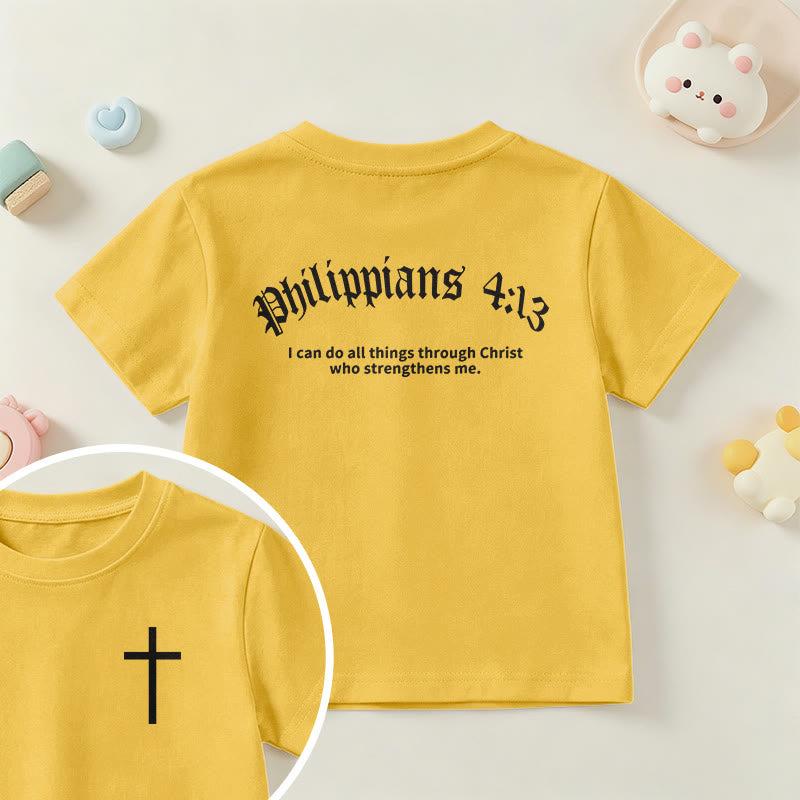 Christianartworkshop Philippiens 4:13 T-shirt enfant à manches courtes avec croix sur le devant et au dos, police gothique - Jaune - US/UK/AU 14, EU170 - image 27