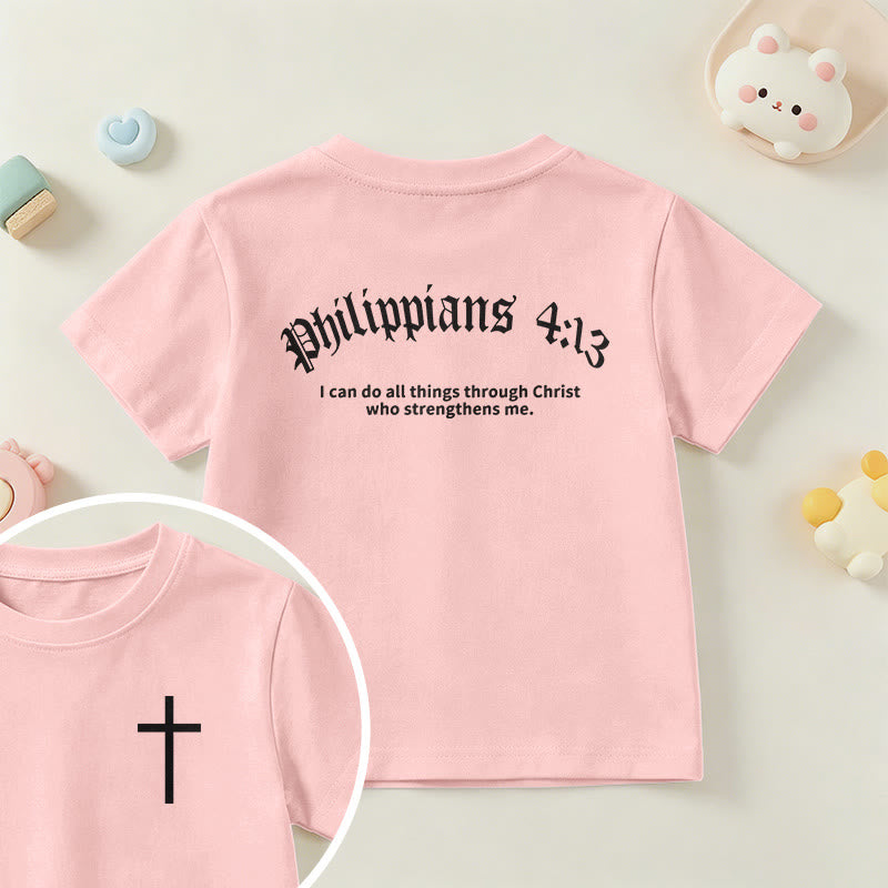 Christianartworkshop Philippiens 4:13 T-shirt enfant à manches courtes avec croix sur le devant et au dos, police gothique - Rose - US/UK/AU 14, EU170 - image 63