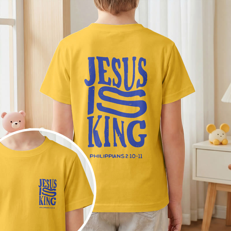 Christianartworkshop T-shirt enfant à manches courtes « Jésus est roi » Philippiens 2:10-11, imprimé recto verso en gras effet vieilli - image 28