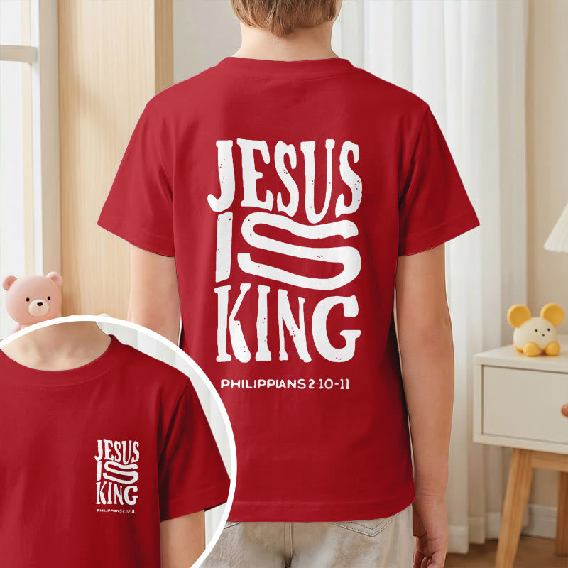 Christianartworkshop T-shirt enfant à manches courtes « Jésus est roi » Philippiens 2:10-11, imprimé recto verso en gras effet vieilli - image 55