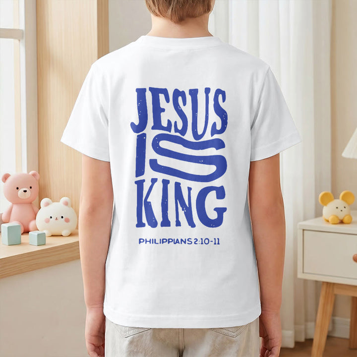 Christianartworkshop T-shirt enfant à manches courtes « Jésus est roi » Philippiens 2:10-11, imprimé recto verso en gras effet vieilli - image 16