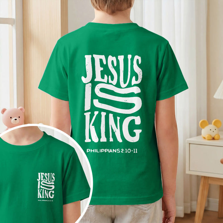 Christianartworkshop T-shirt enfant à manches courtes « Jésus est roi » Philippiens 2:10-11, imprimé recto verso en gras effet vieilli - image 73