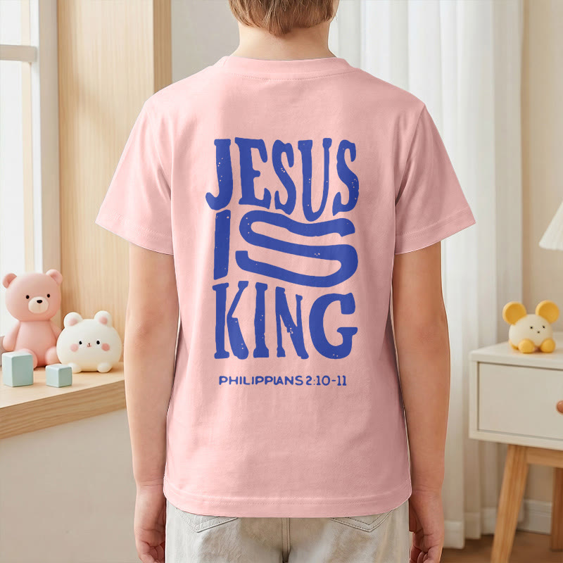 Christianartworkshop T-shirt enfant à manches courtes « Jésus est roi » Philippiens 2:10-11, imprimé recto verso en gras effet vieilli - image 70
