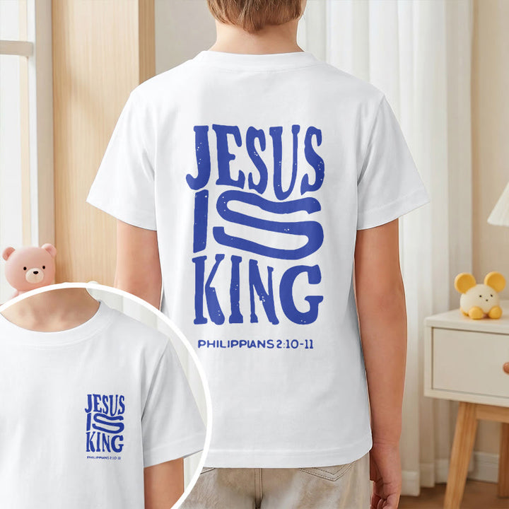Christianartworkshop T-shirt enfant à manches courtes « Jésus est roi » Philippiens 2:10-11, imprimé recto verso en gras effet vieilli - image 10