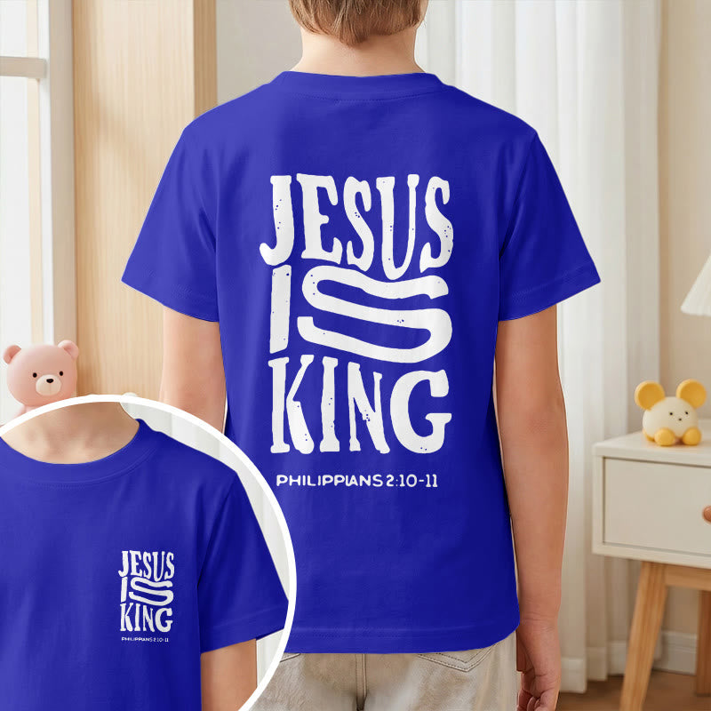 Christianartworkshop T-shirt enfant à manches courtes « Jésus est roi » Philippiens 2:10-11, imprimé recto verso en gras effet vieilli - image 82