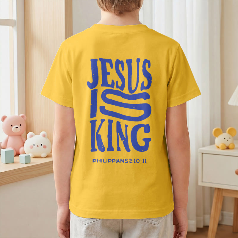 Christianartworkshop T-shirt enfant à manches courtes « Jésus est roi » Philippiens 2:10-11, imprimé recto verso en gras effet vieilli - image 34