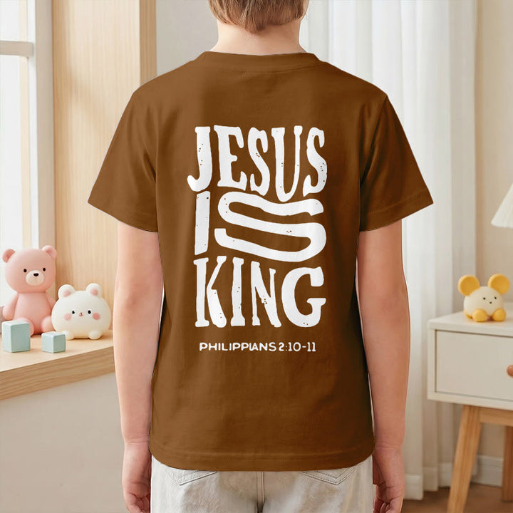 Christianartworkshop T-shirt enfant à manches courtes « Jésus est roi » Philippiens 2:10-11, imprimé recto verso en gras effet vieilli - image 25