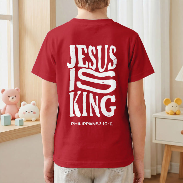 Christianartworkshop T-shirt enfant à manches courtes « Jésus est roi » Philippiens 2:10-11, imprimé recto verso en gras effet vieilli - image 61
