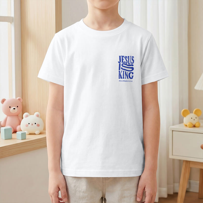 Christianartworkshop T-shirt enfant à manches courtes « Jésus est roi » Philippiens 2:10-11, imprimé recto verso en gras effet vieilli - image 13